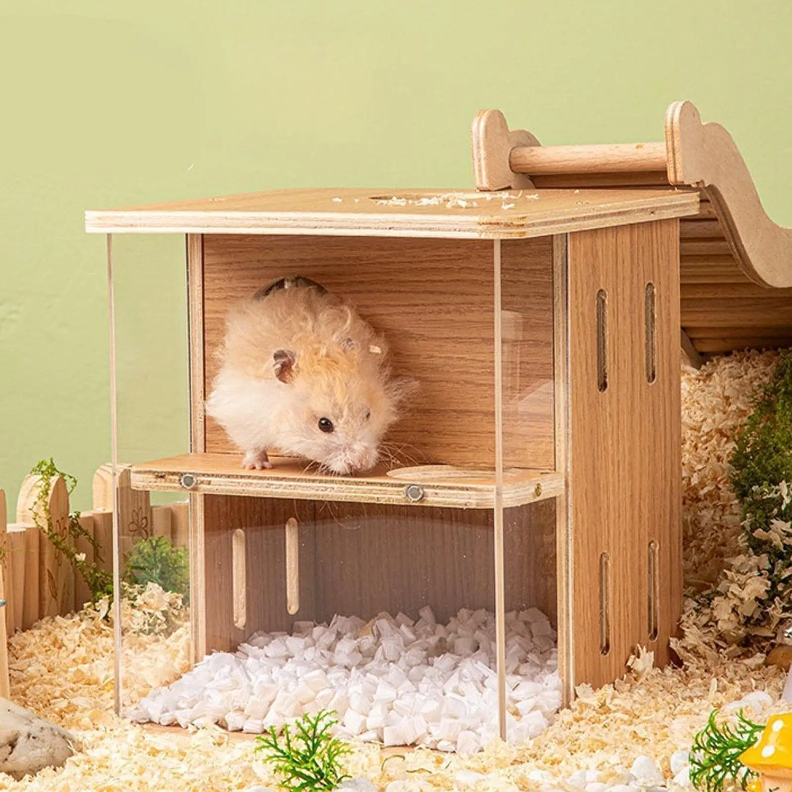 Casa de madera para hámster, 2 capas, hámster, gerbils, escondite, Animal PEQUEÑO, actividad, juguete para escalar, jaula, accesorios para ratones Chinchilla - imagen 3