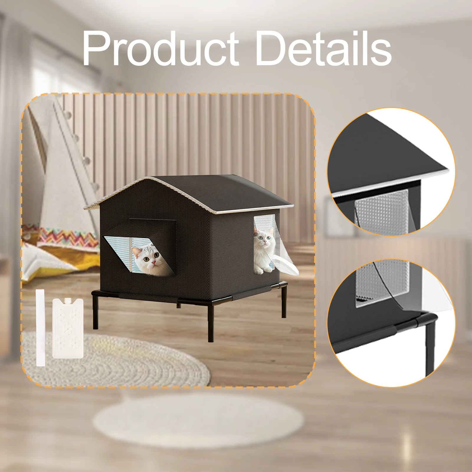 Casa para gatos cálida y al aire libre para invierno, perrera para gatos con aislamiento resistente a la intemperie, tienda para mascotas con Base elevada para gatos de interior y exterior, perros pequeños - imagen 5