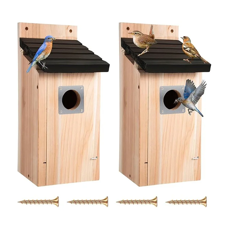Casa para pájaros azul colgante - nido de madera resistente