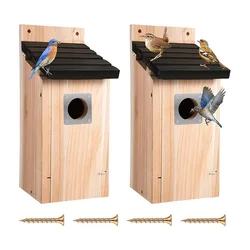 Casa para pájaros azul colgante - nido de madera resistente