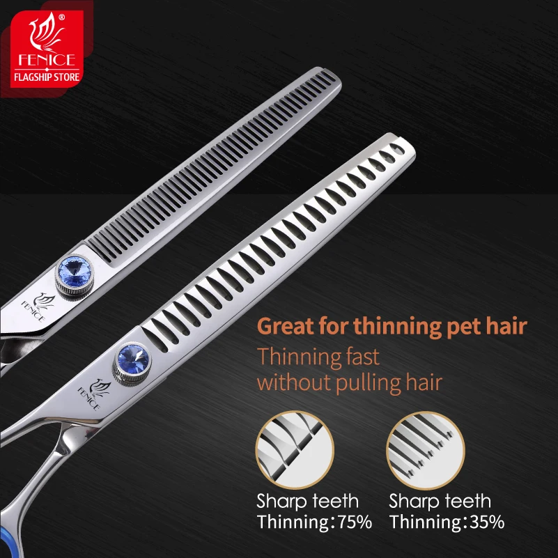 Fenice Professional 7/7, 5/8 pulgadas JP440C zurdo corte de perro curvo esponjoso adelgazamiento tijeras juego Kits de aseo para perros - imagen 4