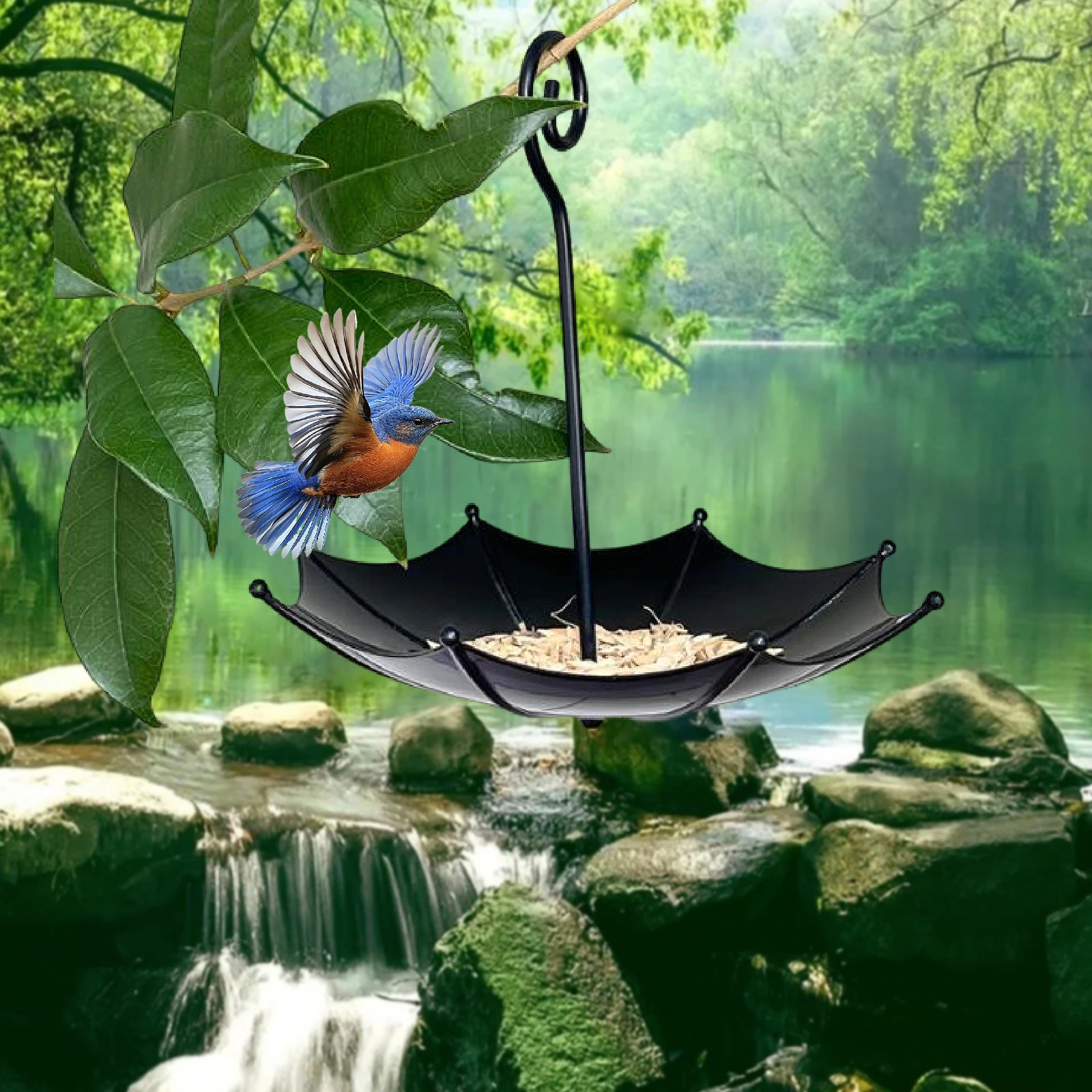Comedero para pájaros colgante en forma de paraguas, cuenco creativo para alimentación de pájaros al aire libre para el hogar, jardín, patio, decoración de Patio - imagen 2