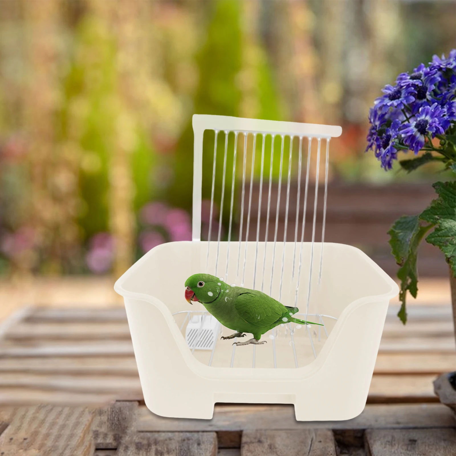 Bañera automática para pájaros con soporte, perca, suministros de limpieza para ducha de loros interiores, accesorios para jaula para cacatúa Canary Conure - imagen 4