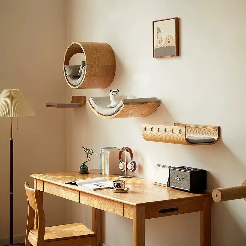 Torre de madera para árbol para gatos, estantes de escalada montados en la pared para gatos, hamaca, escaleras, casa, paseo, parque infantil, muebles para mascotas, accesorios