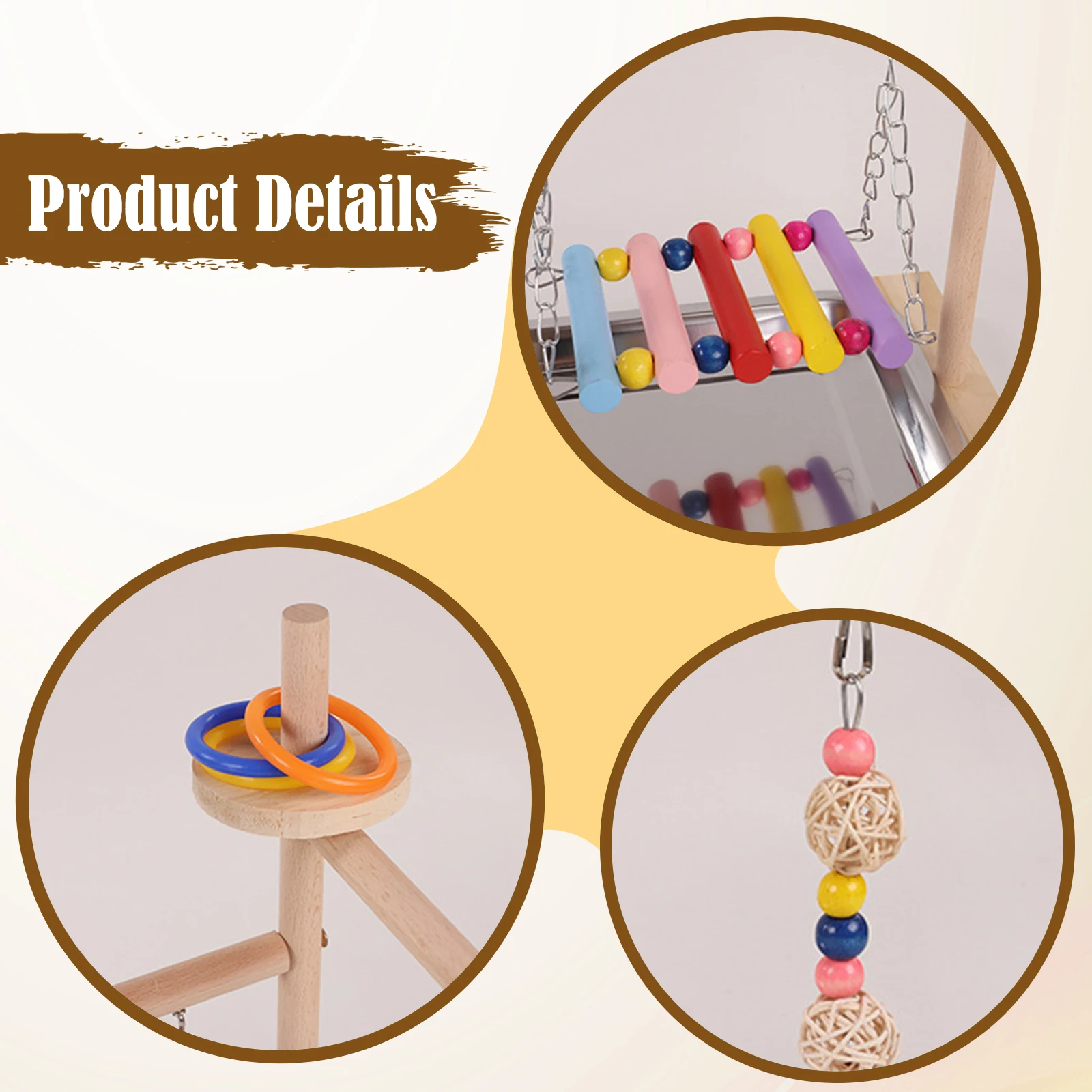 Mesa de juegos para loros con 2 tazas de alimentación, parque infantil de madera para loros, Conures, cacatúa, Lovebird, suministros para pájaros - imagen 4