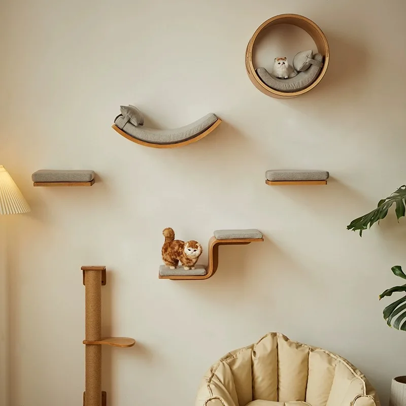Torre de madera para árbol para gatos, estantes de escalada montados en la pared para gatos, hamaca, escaleras, casa, paseo, parque infantil, muebles para mascotas, accesorios - imagen 2