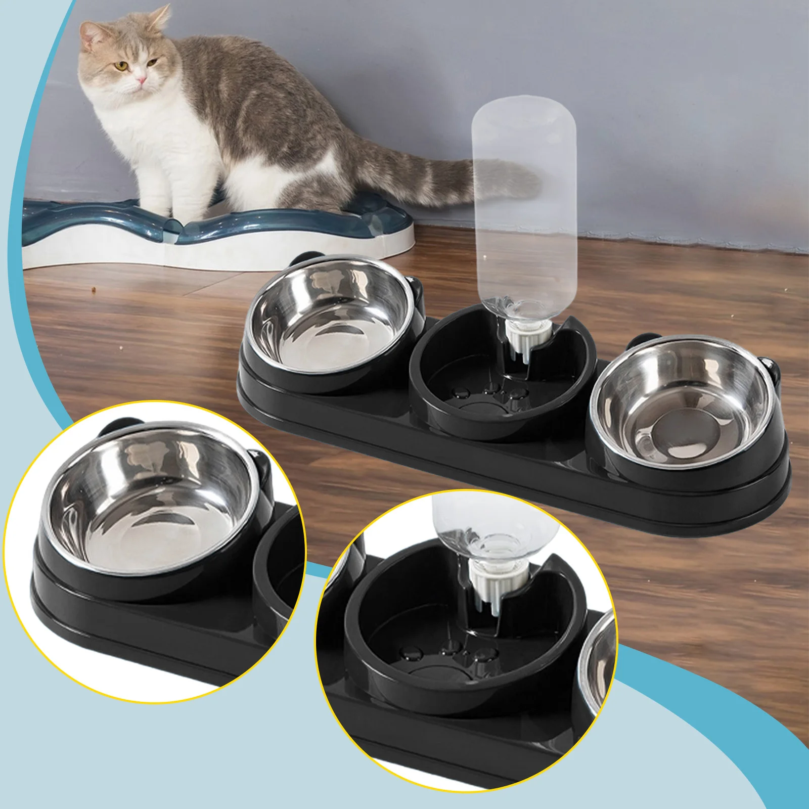 Cuencos 3 en 1 para perros y gatos, juego de cuencos de agua y comida, platos elevados para gatos para hámster, perros pequeños, gatitos, suministros de alimentación para mascotas - imagen 4