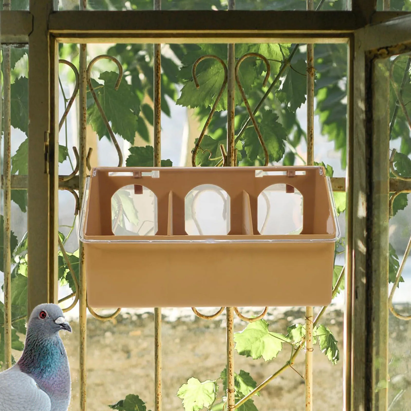 Caja de alimentación colgante para pájaros, 2/3 rejillas, alimentador de agua de plástico para pájaros, dispensador de comida para palomas para loros, cacatúas, suministros de alimentación para pájaros - imagen 2