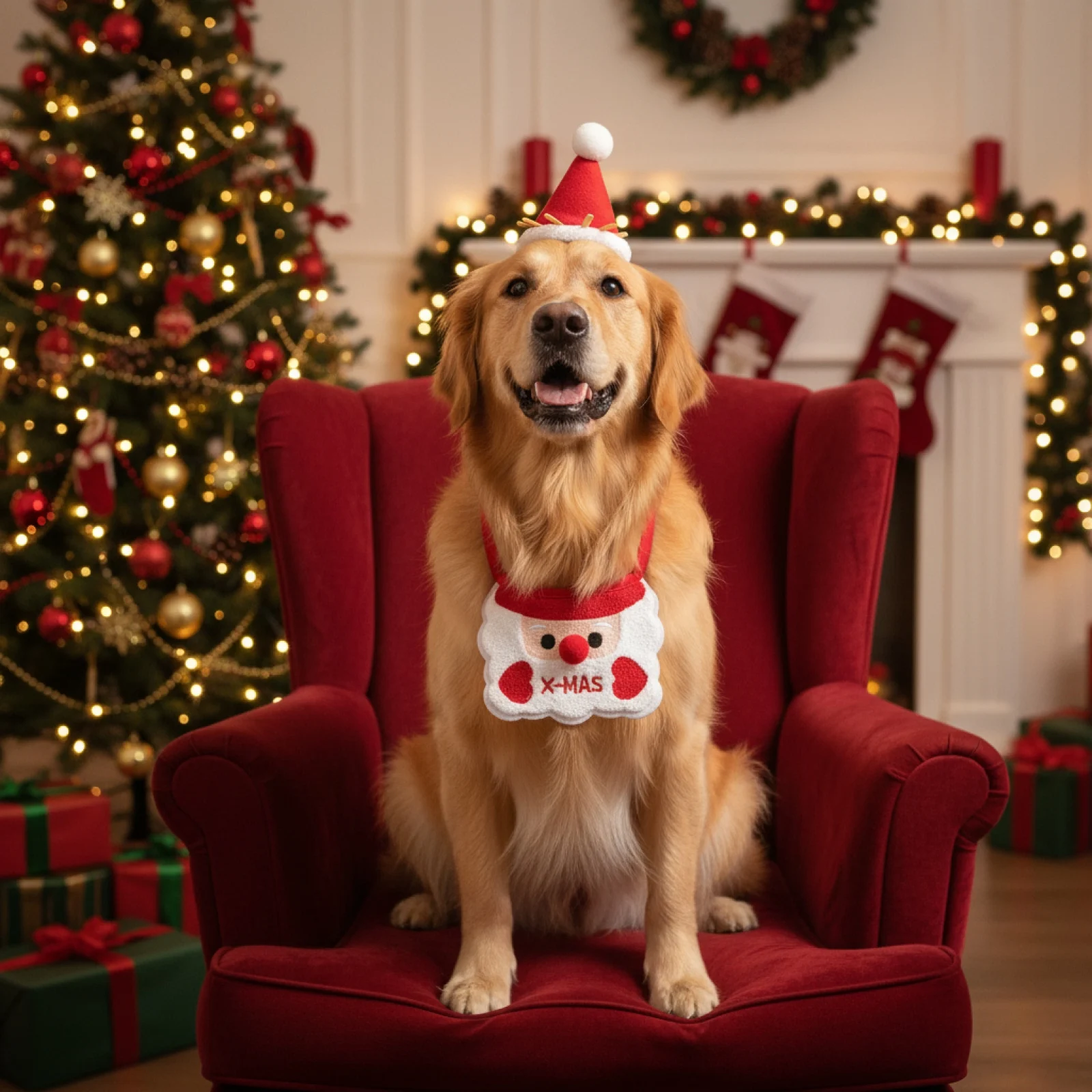 Babero ajustable para mascotas, bufanda navideña, babero para perro de Papá Noel, accesorios de disfraz para mascotas, ropa de vacaciones para perros pequeños y gatos - imagen 2