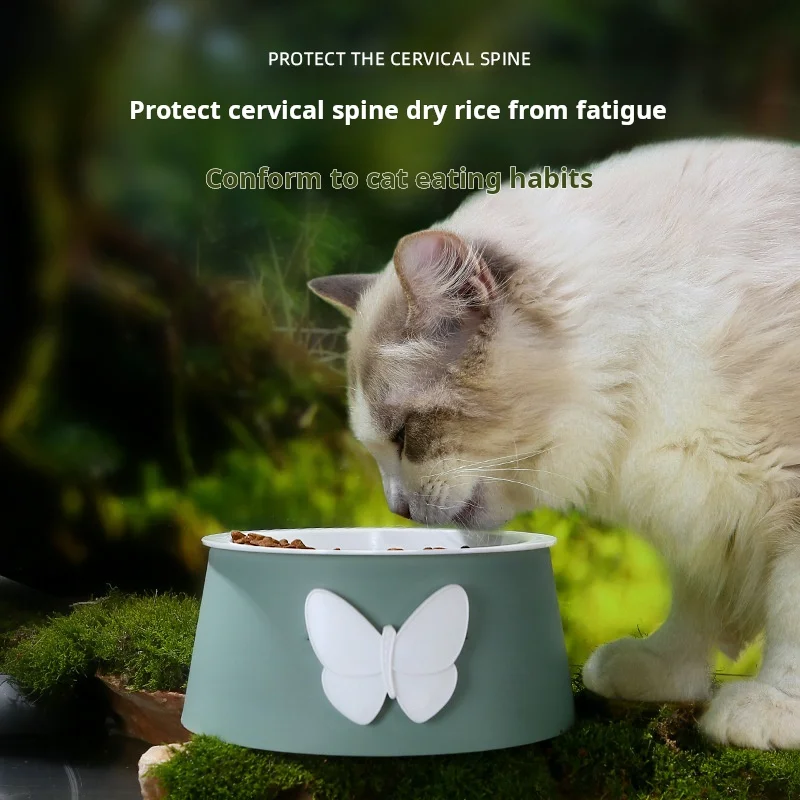 Cuenco de cerámica de grado alimenticio para mascotas, cuenco de dibujos animados para gatos, protección de vértebras cervicales, cuenco para perros, estilo mariposa - imagen 2
