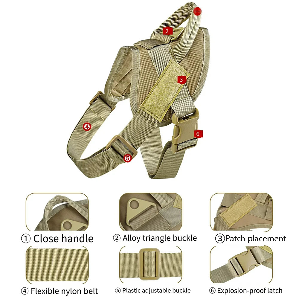 Arnés para perros, collar, correa, accesorios para perros K9, chaleco de servicio táctico, arnés para perros pastor alemán para perros pequeños, medianos y grandes - imagen 2