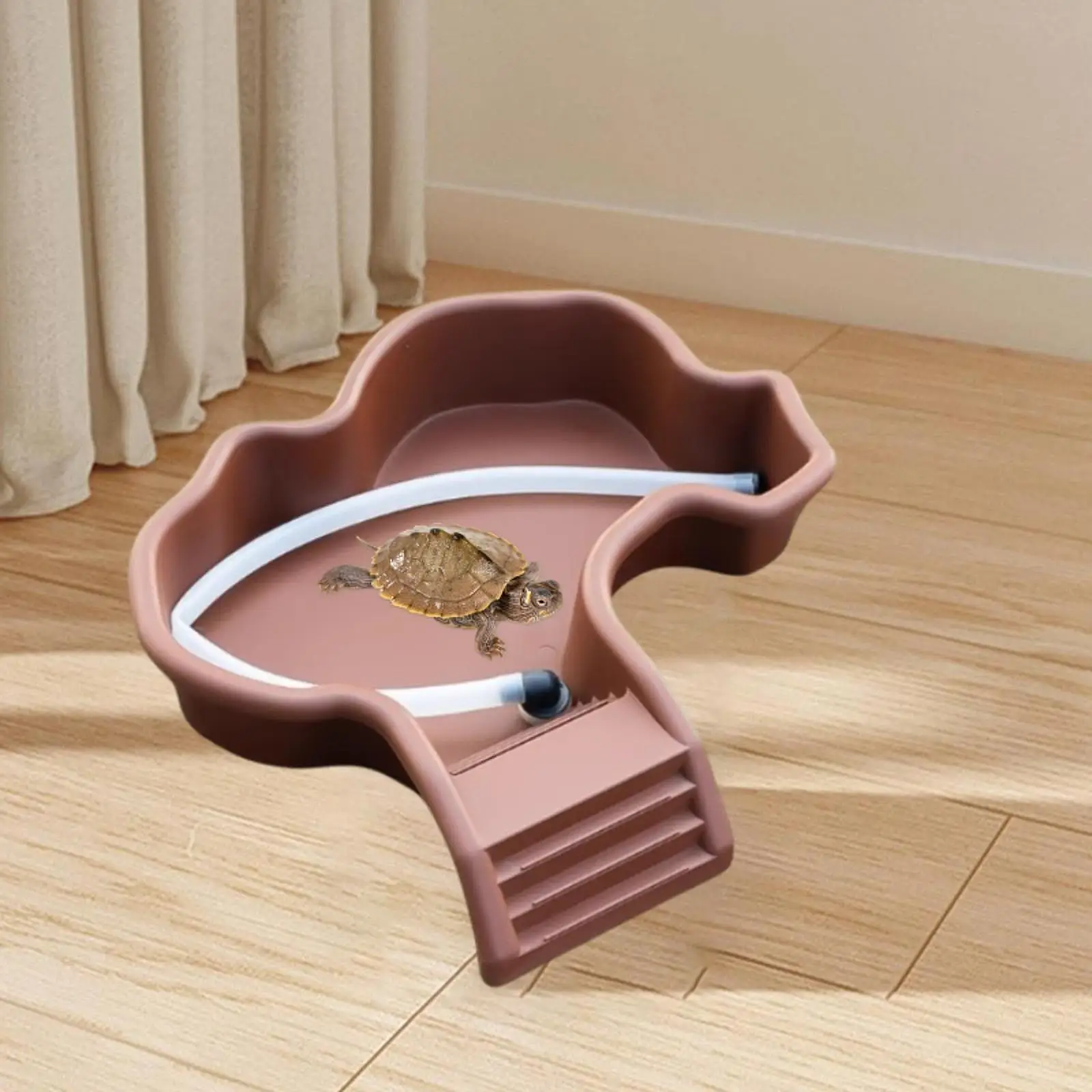 Plato de comida de tortuga con rampa, lavabo de baño de tortuga, plato de agua para reptiles para anfibios, ranas con cuernos, plataforma de tomar el sol de lagarto - imagen 2