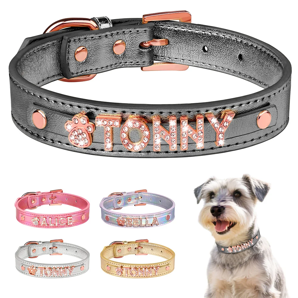 Collar personalizado para perros y gatos con nombre grabado y dijes