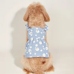 Vestido verano rayas azules con margaritas – Transpirable para fiesta de perro pequeño