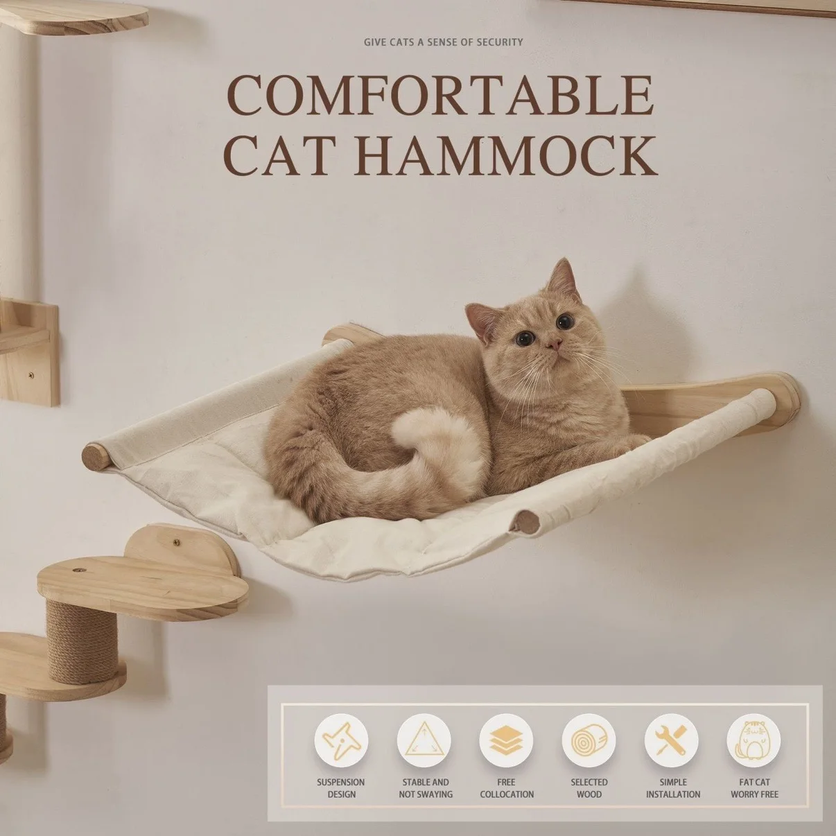 Hamaca para mascotas y gatos, tumbona con ventana, cama de pared para escalar, nido incluido, escalones para gatos, tumbona de pared grande y estable para escalar, estante con plataforma para gatos - imagen 3