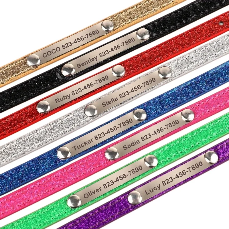 Collar personalizado de cuero con nombre grabado para gatos y perros - imagen 4