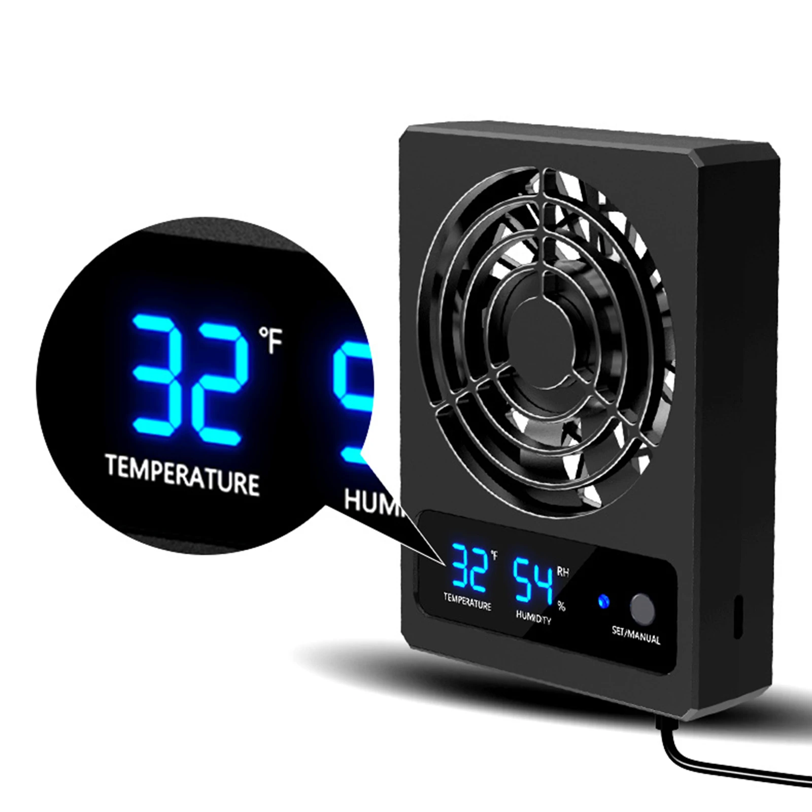 Ventilador de ventilación para reptiles alimentado por USB con termómetro Digital LED y medidor de humedad para terrario con carcasa de tanque de reptiles - imagen 5