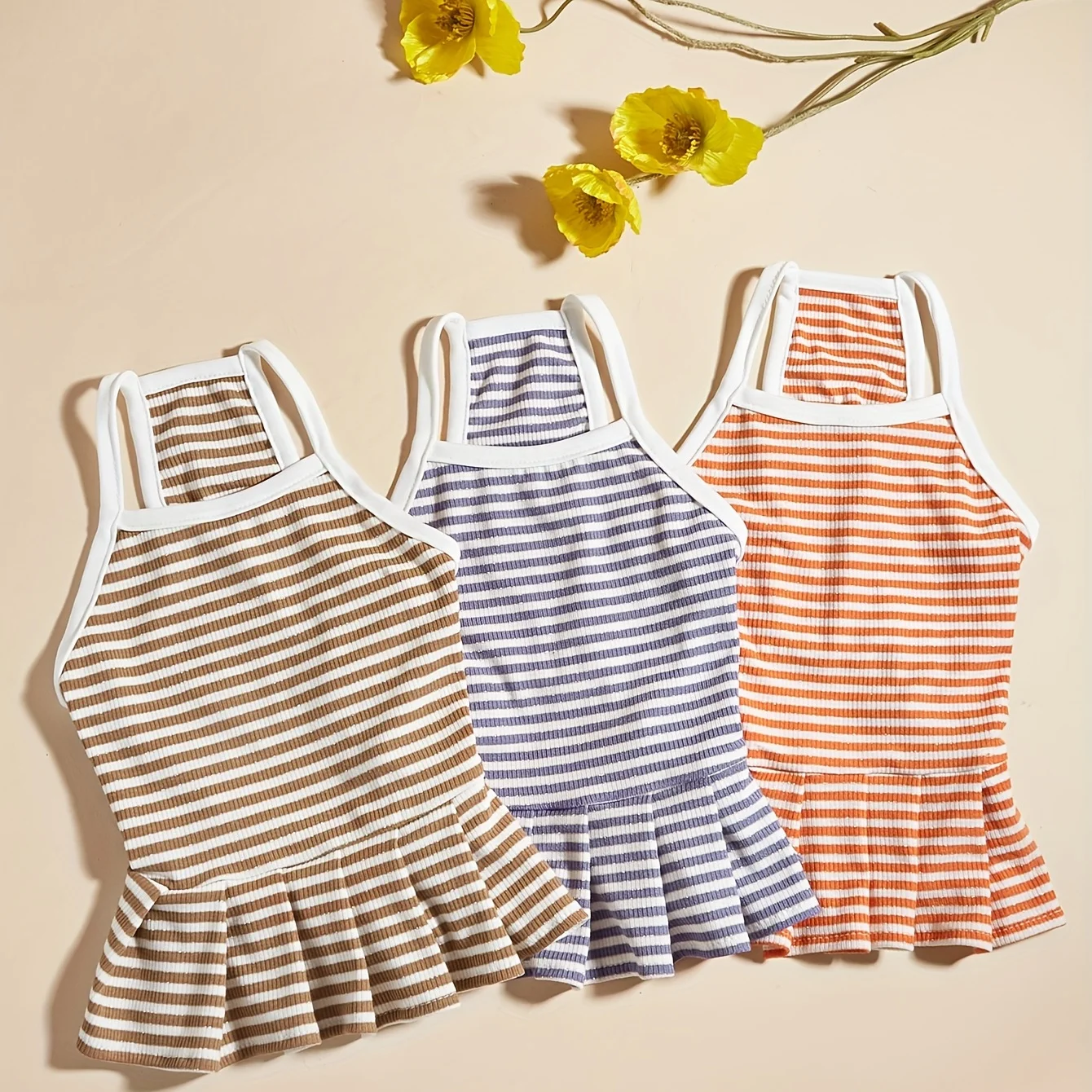 Vestido a rayas para mascotas, ropa con dobladillo con volantes, vestidos de princesa de verano para niñas, disfraz para gatos y perros pequeños y medianos, fiesta diaria para cachorros