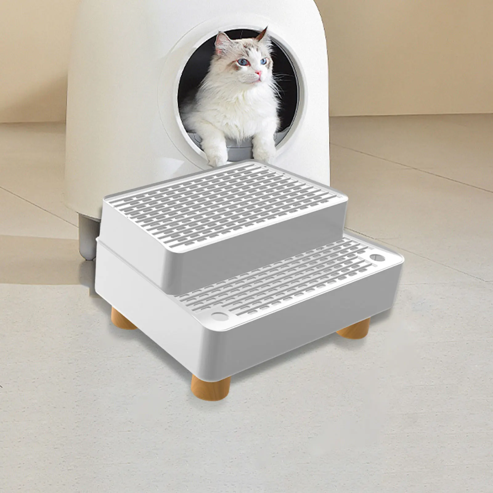 Rampa para caja de arena de 2 pasos con pies antideslizantes, estribo desmontable a prueba de fugas para gatos, gatitos, suministros de limpieza para mascotas - imagen 2