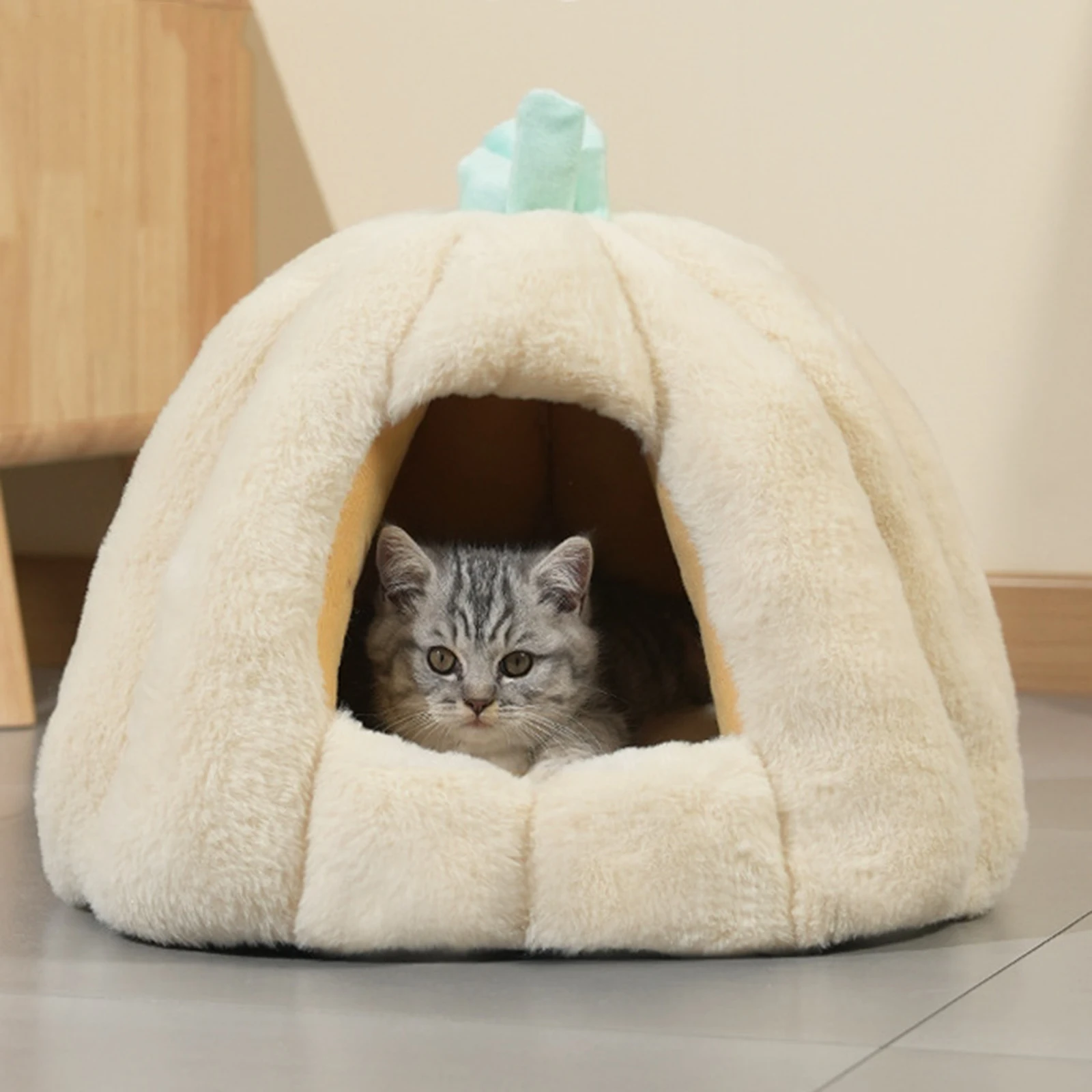 Semi Enclosed Cat Bed Non Slip Base Kitten Teddy Kennel Winter Warmer Puppy Bed for Small Cat Dogs Pet Supplies - imagen 2