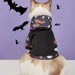 Sudadera Halloween estampada con capucha para gato y perro pequeño