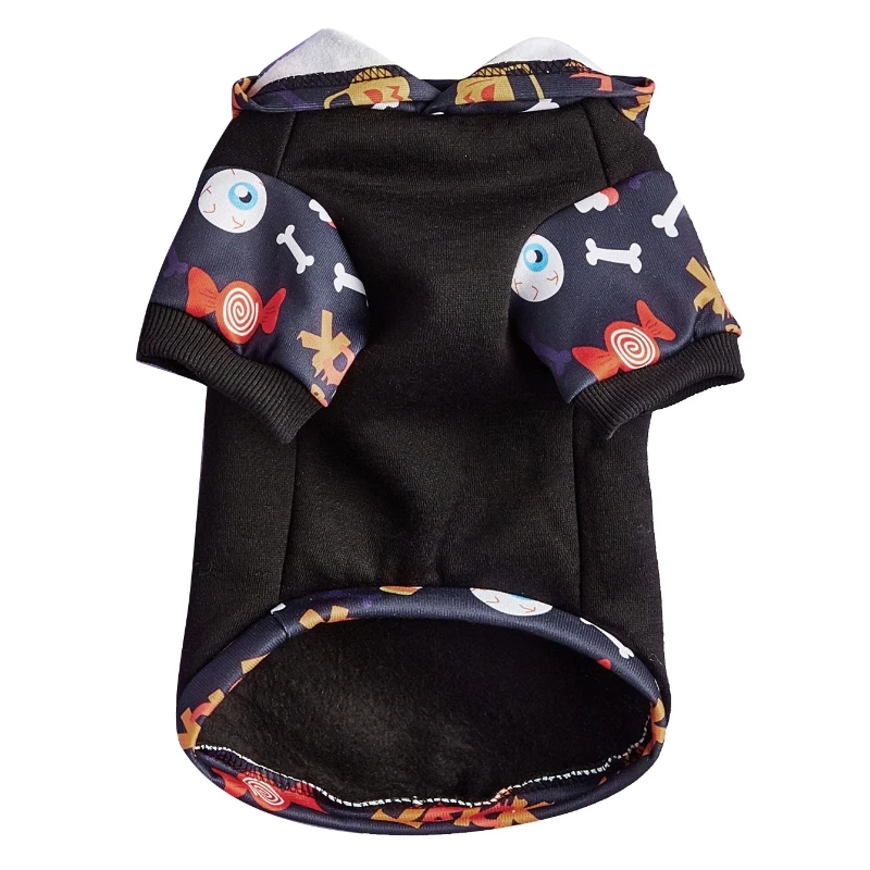 Sudadera con capucha para mascotas de Halloween con divertidos paneles estampados, sudadera con capucha negra para perros pequeños/gatos, traje festivo único para fiestas - imagen 3