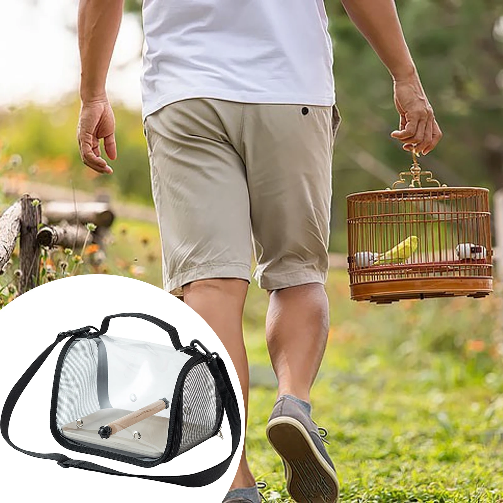 Jaula de viaje para pájaros de tela Oxford 600D, transportador de pájaros pequeños transpirable, bolsa de transporte al aire libre para loros, pajaritos, suministros para pájaros - imagen 2