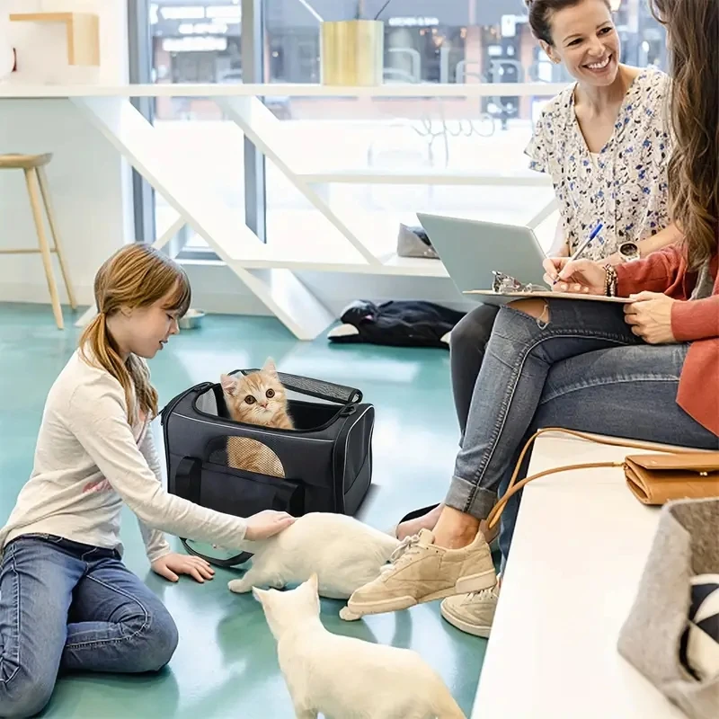 Bolsa de transporte plegable para gatos con cremalleras de seguridad y tazón adicional, perfecta para perros pequeños, cachorros y gatos medianos - imagen 2