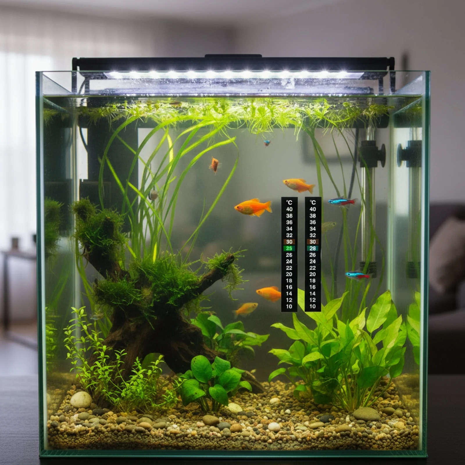 Tira adhesiva para acuario, termómetro decolorante, adhesivo adhesivo de doble escala, herramientas de temperatura, 5/10 Uds. - imagen 2