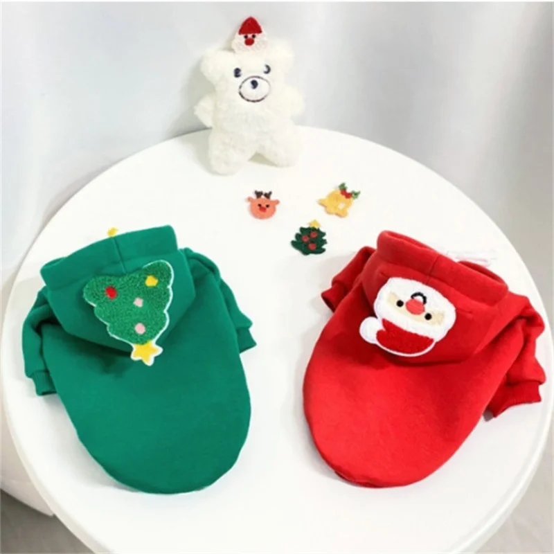 Sudadera con capucha navideña para mascotas, Sudadera con capucha para perros, adecuada para gatos y perros pequeños, árbol de Navidad cálido, Papá Noel - imagen 2