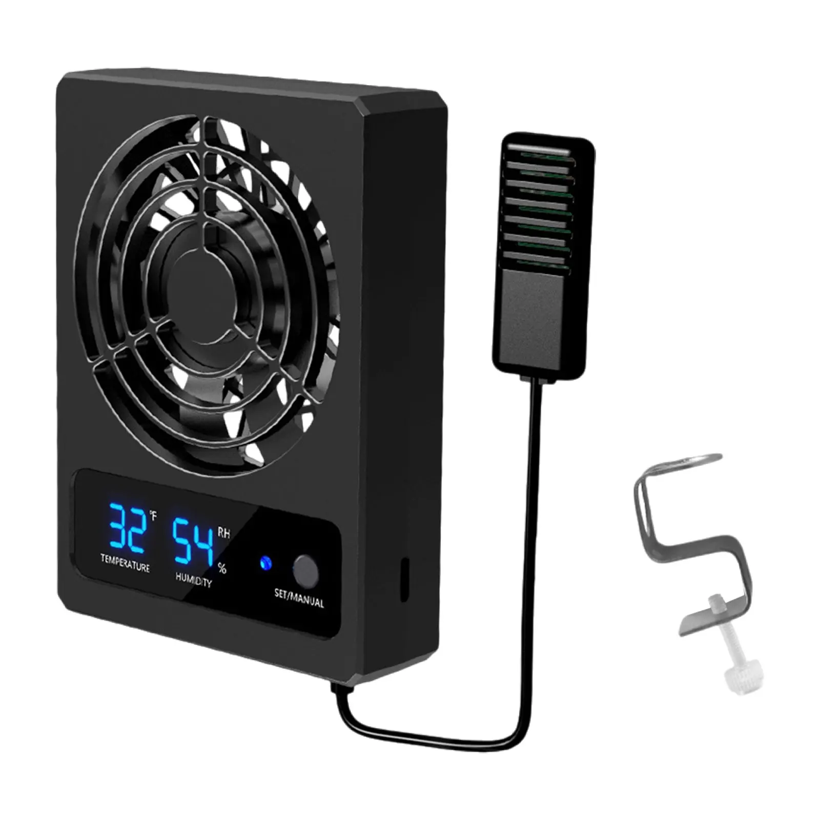 Ventilador de ventilación para reptiles alimentado por USB con termómetro Digital LED y medidor de humedad para terrario con carcasa de tanque de reptiles