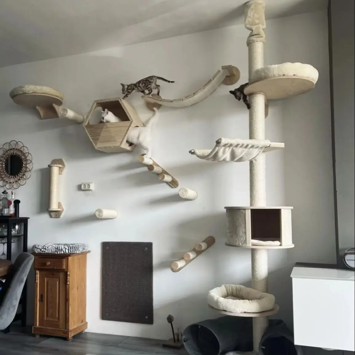 Cuerda de escalada para gatos, escalones de madera maciza montados en la pared y cuerda de Sisal, garra para gatito, muebles de interior para entrenamiento para gatos