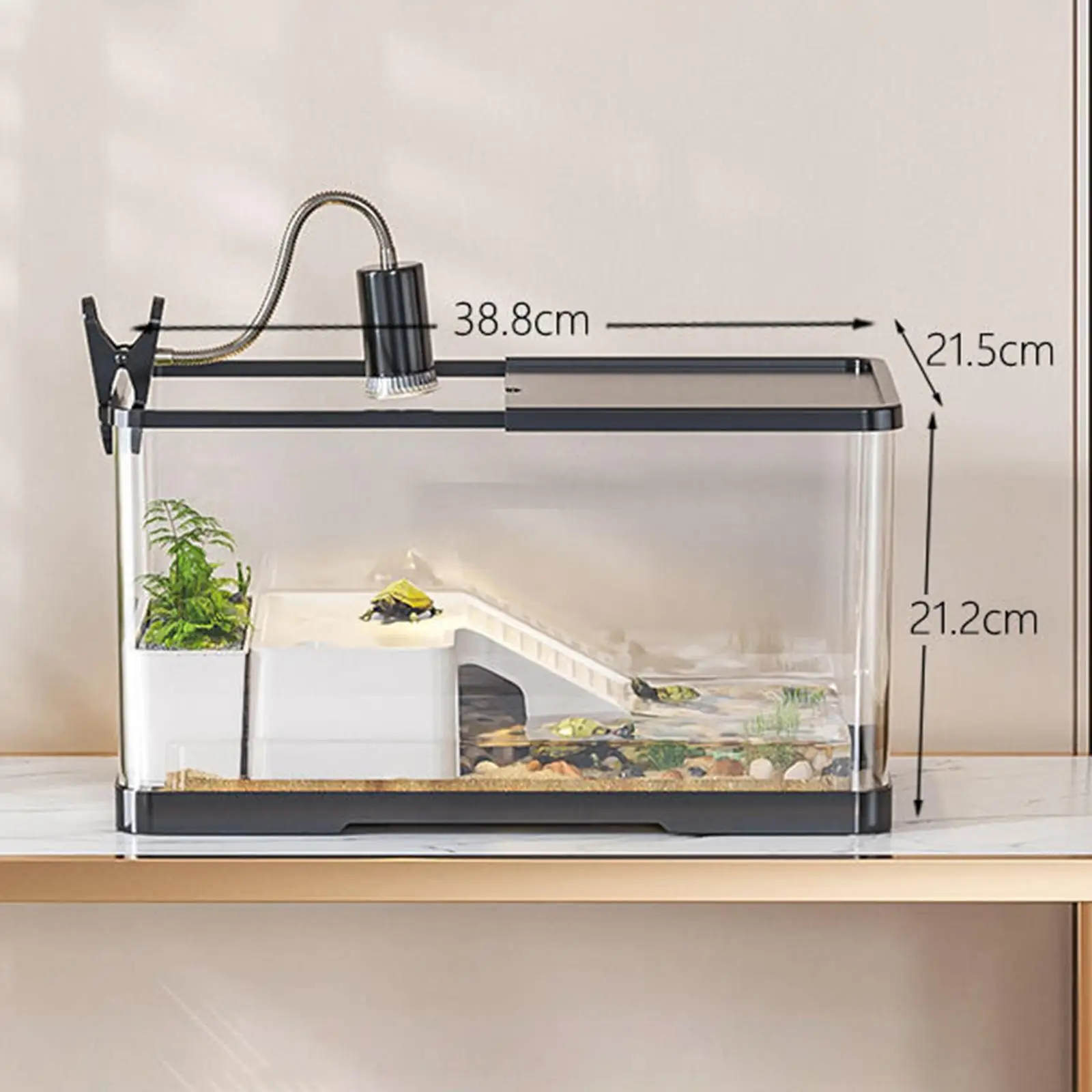 Tanque de peces de plástico para el hogar, tanque de tortugas con plataforma de tomar el sol para cangrejos, peces, anfibios, reptiles, pecera pequeña - imagen 5