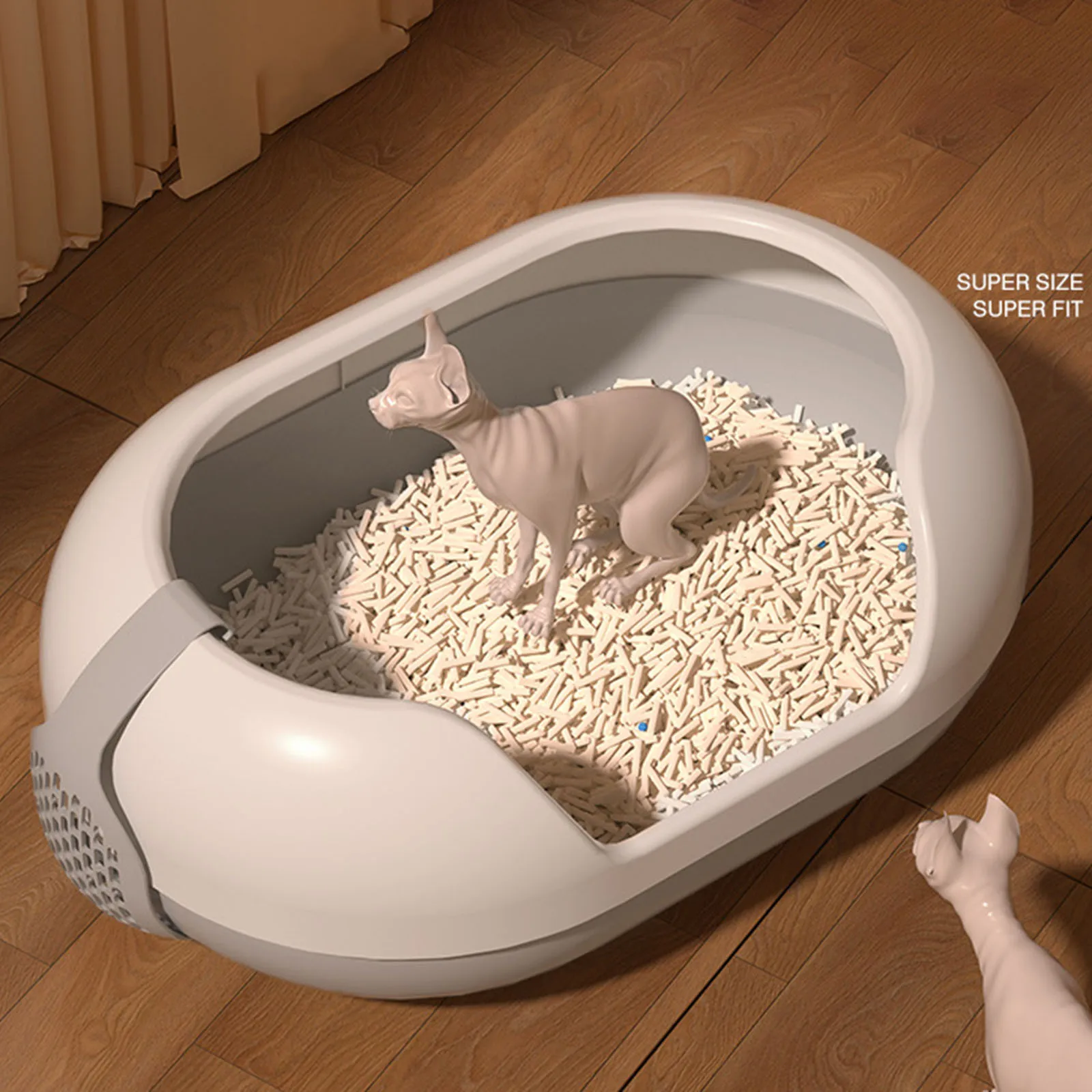 Bandeja de arena con borde alto para gatos – Antisalpicaduras - imagen 2