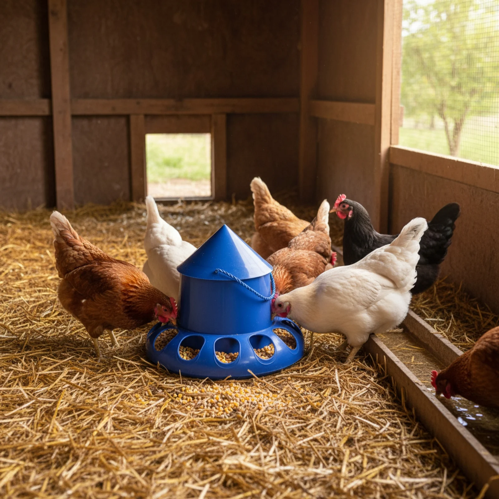 Alimentador de pollos de 13 agujeros, Cubo de alimentación de palomas de plástico, alimentador automático para aves de corral, suministros de alimentación para aves de corral en el patio trasero de granja - imagen 3
