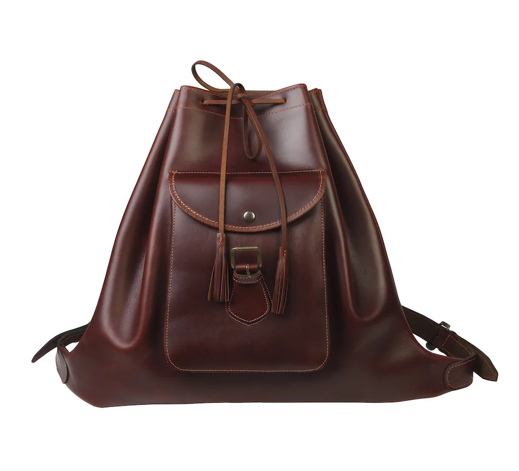 Morral de caza en piel de bovino con tapa con incrustaciones en piel blanca-mochilas para caza-zurrones - imagen 2