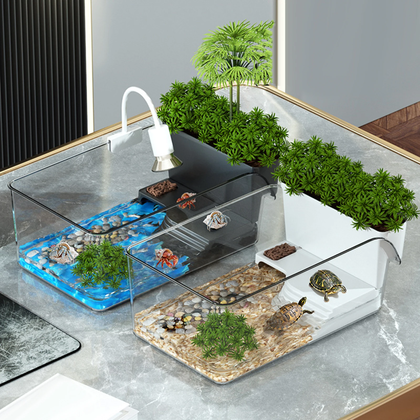 Pequeño tanque de tortuga, caja de cría de terrapin, hábitat de reptiles con plataforma de rampa para cangrejos, tortuga, cangrejos, Reptiles pequeños