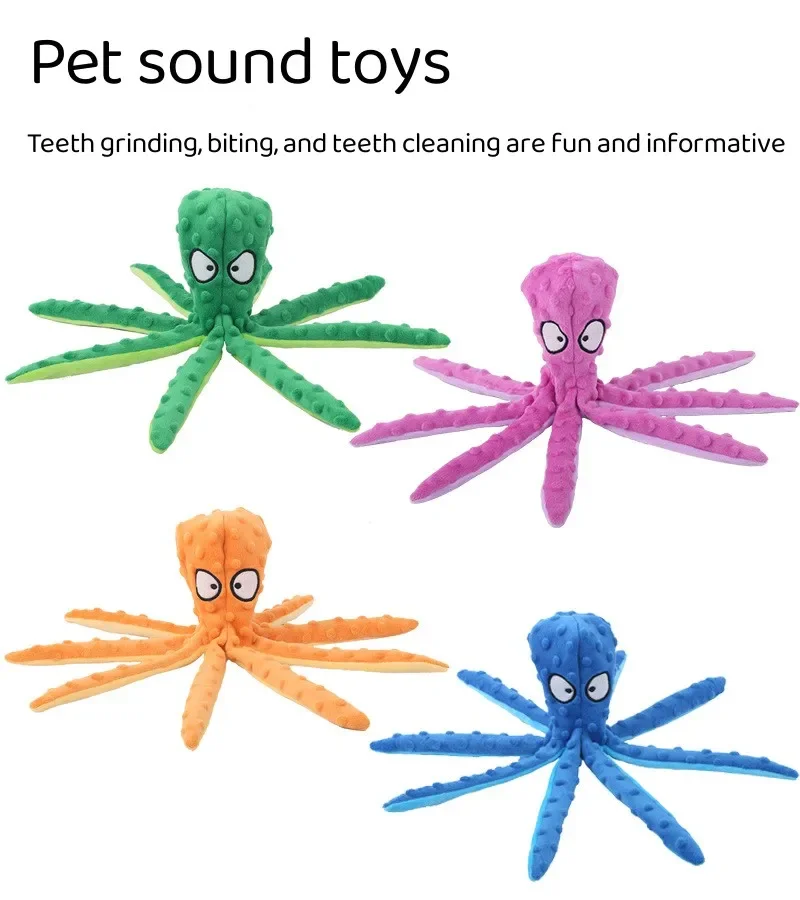 Concha de pulpo con voz para perros y gatos, juguetes de peluche para perros de pulpo para limpieza de dientes, juguetes interactivos duraderos para masticar perros pequeños y medianos - imagen 3