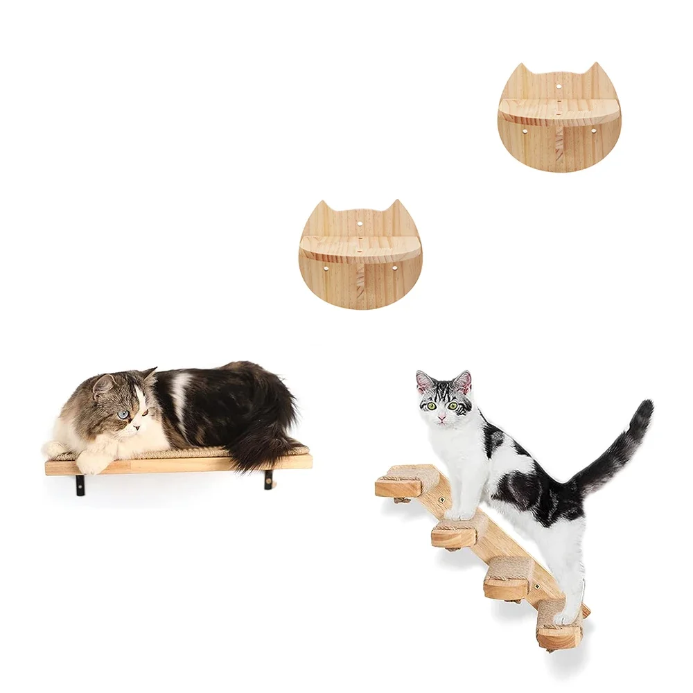 Hamaca para gatos con puente para gatos montada en la pared con escalera de madera o poste rascador para perca para gatos y patio de juegos interior para gatos - imagen 4