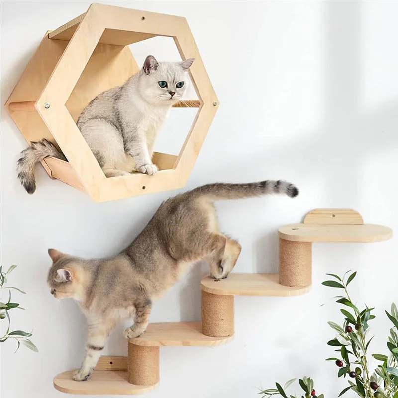 Tirador para gatos, hamaca para gatos montada en la pared, Kit de muebles para mascotas, juego de estantes de pared para gatitos, percha para gatos, casa de árbol para gatos - imagen 4