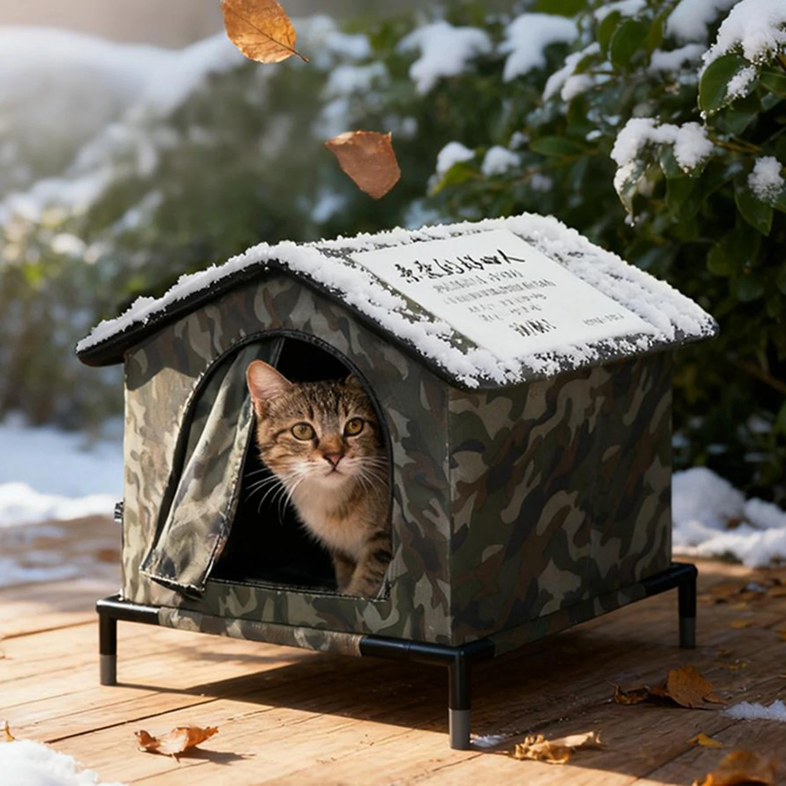 Casa para gatos de tela Oxford, resistente a la intemperie, cálida para invierno, casa para mascotas, nido para dormir para interiores y exteriores, animales pequeños - imagen 4