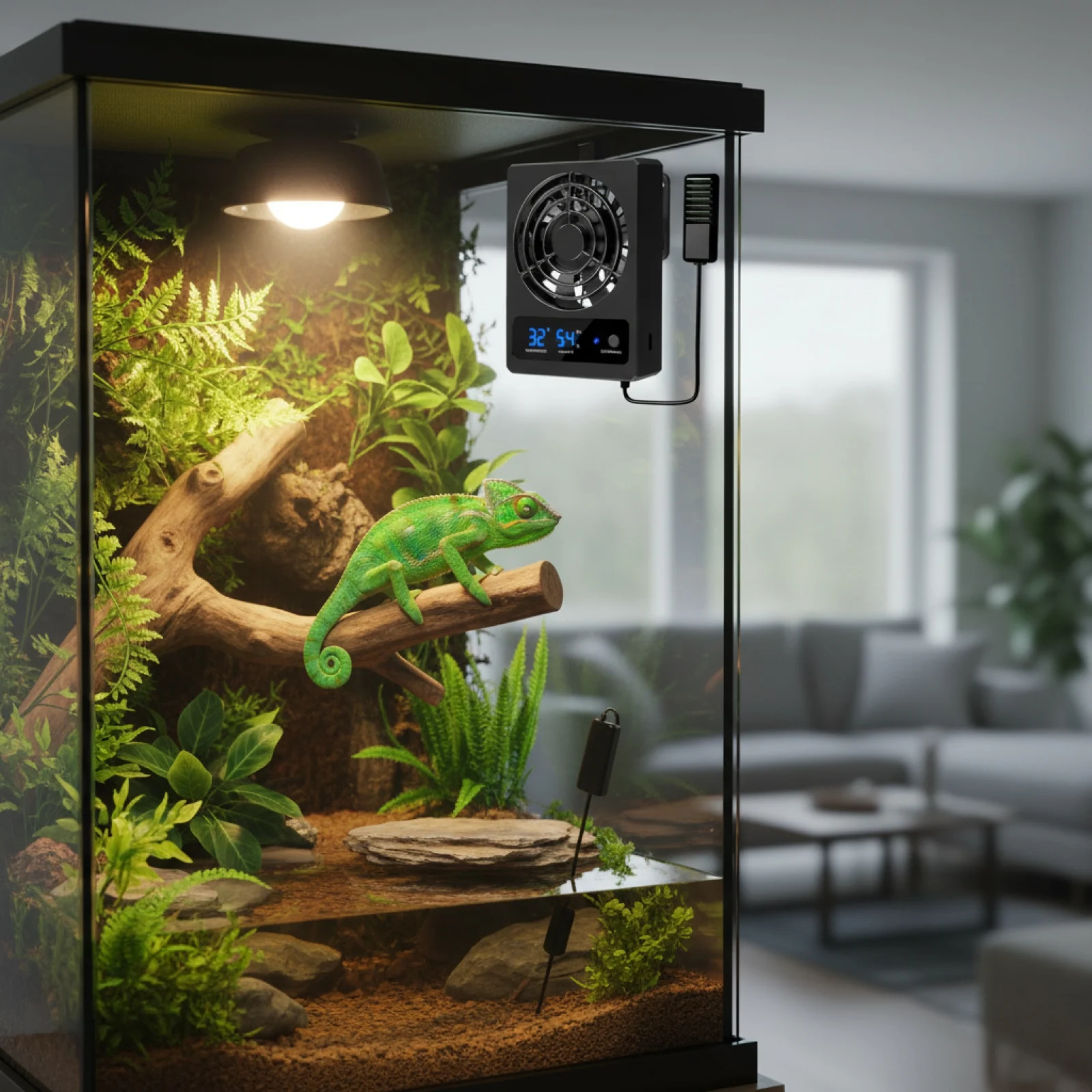 Ventilador de ventilación para reptiles alimentado por USB con termómetro Digital LED y medidor de humedad para terrario con carcasa de tanque de reptiles - imagen 4