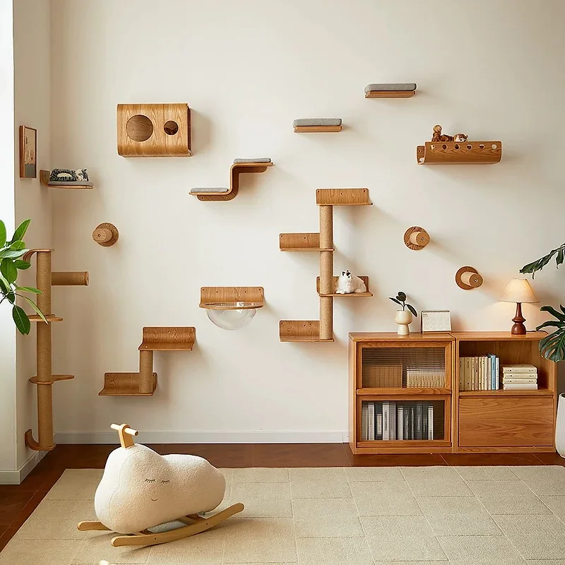Torre de madera para árbol para gatos, estantes de escalada montados en la pared para gatos, hamaca, escaleras, casa, paseo, parque infantil, muebles para mascotas, accesorios - imagen 4