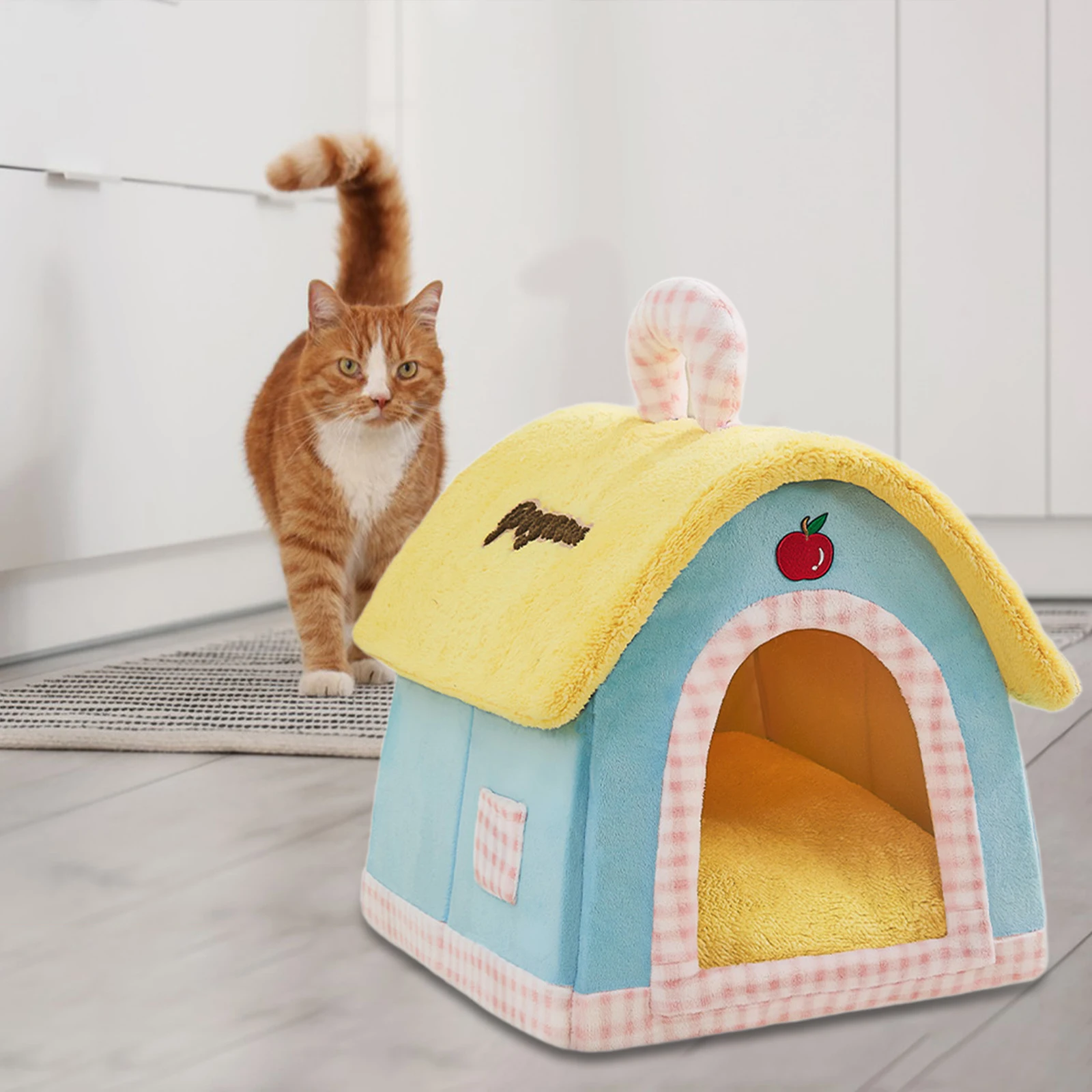 Casa para gatos semicerrada, desmontable, portátil, suave, cálida, para invierno, cama para gatos para animales pequeños, cachorros, gatitos, suministros para mascotas - imagen 2