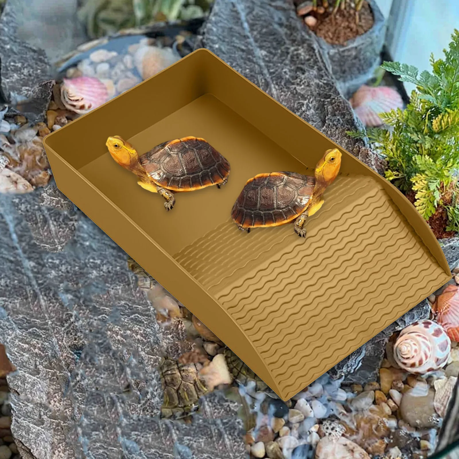 Plataforma de rampa antideslizante de tortuga, plato de comida para reptiles, cuencos de agua para comida, hábitat de piscina, bañera reutilizable, decoración de tanque de acuario - imagen 4