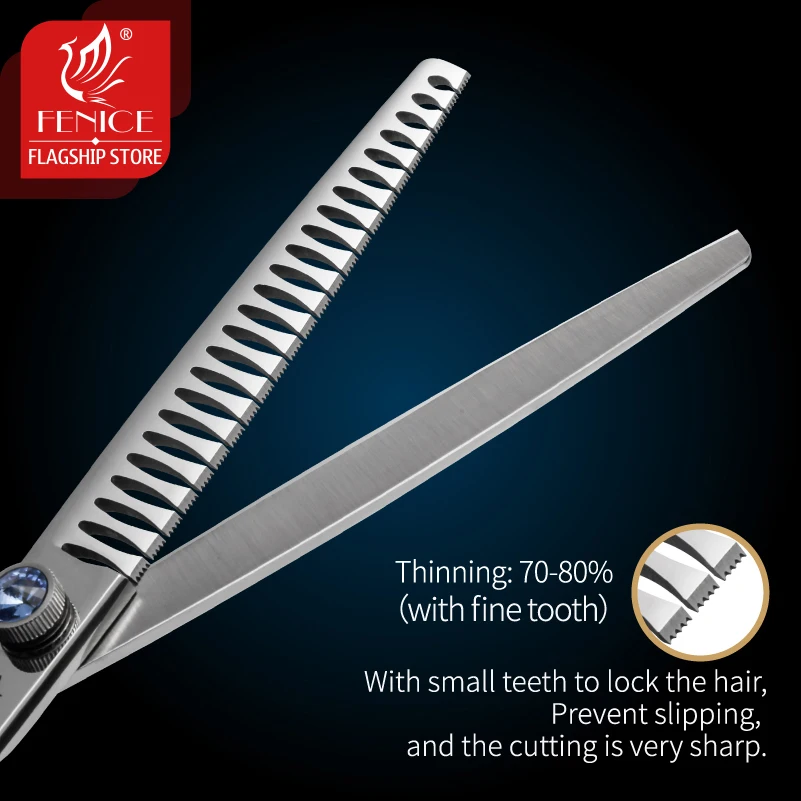 Fenice JP440C acero 7/7,5/8 pulgadas tijeras profesionales para mascotas tijeras de cuidado de perros tijeras de adelgazamiento tasa de adelgazamiento aproximadamente 80% - imagen 4