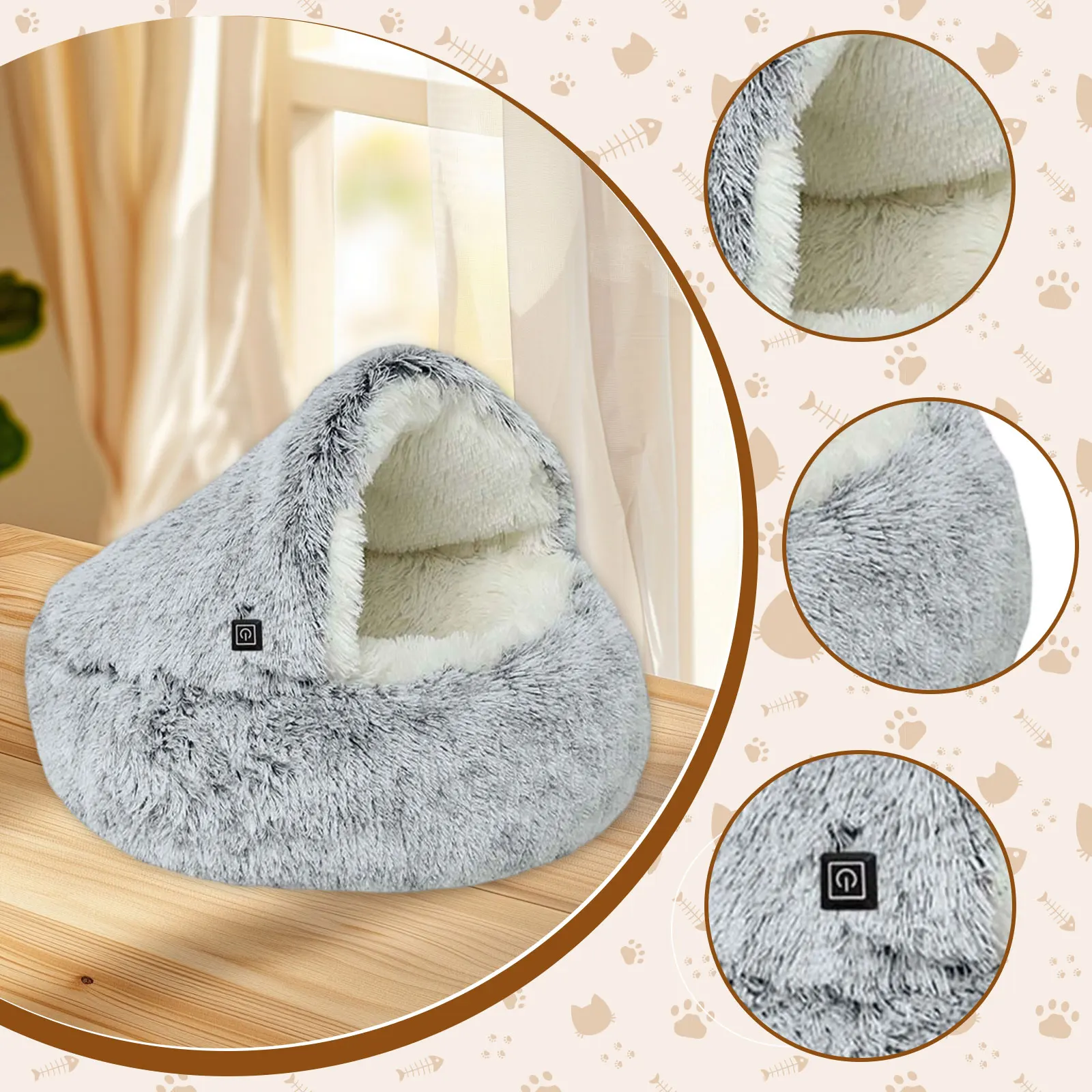 Cama calefactora semicerrada para gatos, nido cálido de invierno para cachorros y gatos de interior y perros pequeños, cama calefactora, suministros para mascotas - imagen 3