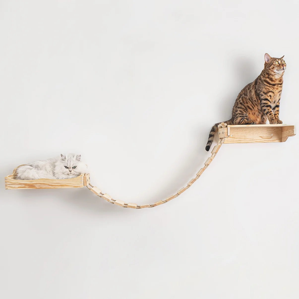 Hamaca para gatos con puente para gatos montada en la pared con escalera de madera o poste rascador para perca para gatos y patio de juegos interior para gatos - imagen 5