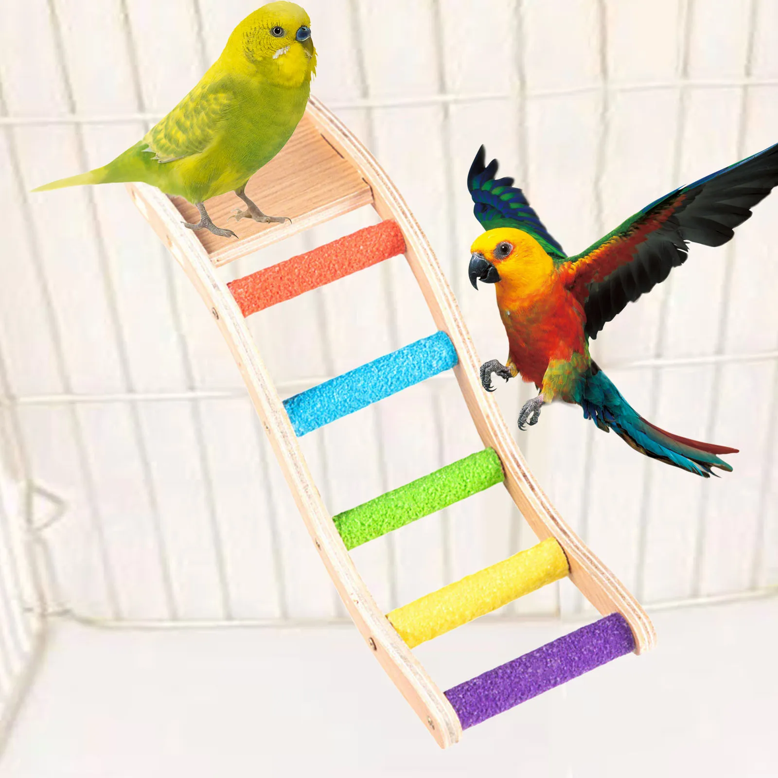 Escalera de madera para escalar loros, soporte para percha para pájaros, jaula de juguete para ejercicio, accesorios para Conures, periquitos, piñones, suministros para pájaros - imagen 3