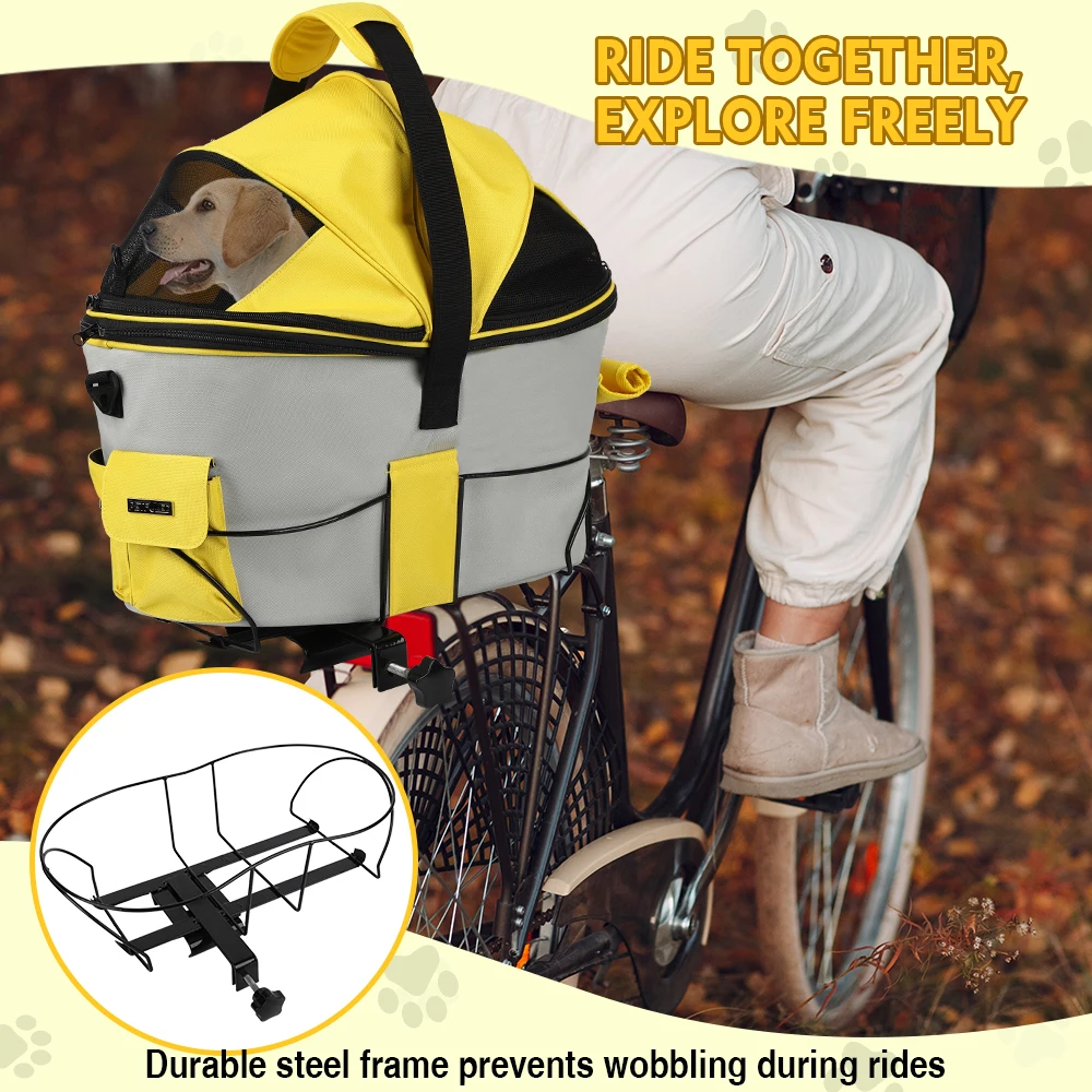 Cesta trasera para bicicleta amarilla para perros, cesta para asiento de viajero para mascotas para parte trasera de bicicleta, cesta para bicicleta acolchada fácil y cómoda - imagen 5